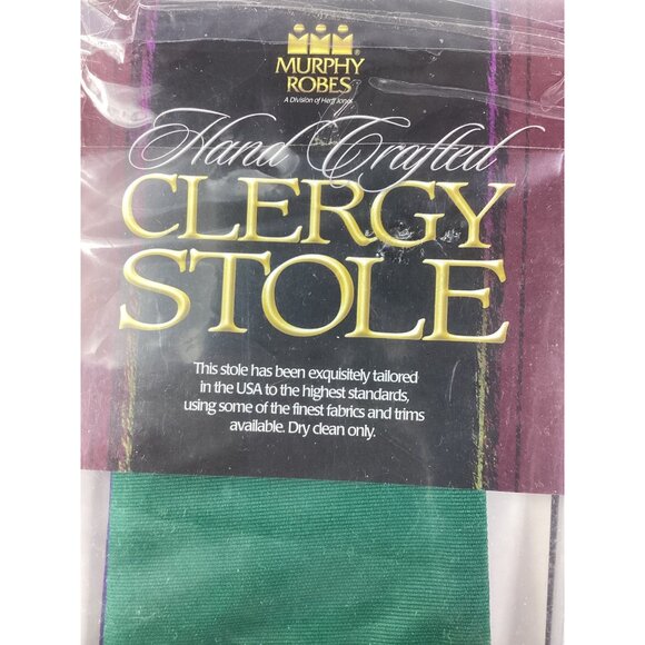 Murphy Robes Hand-Crafted Green Clergy Stole With Gold Cross Design*NEW*NIP - Picture 2 of 4
